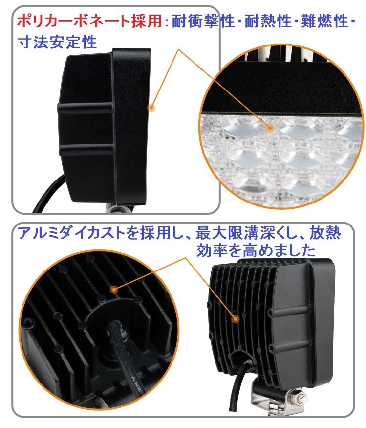 LED作業灯 2個セット ワークライト 48W led投光器 防水 6000lm PMMA