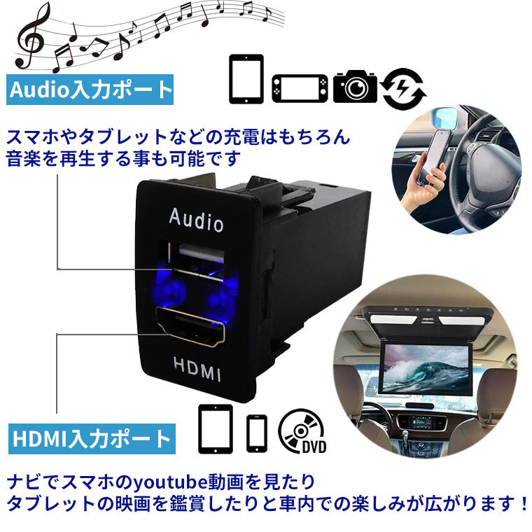 オーディオ中継用USBポート HDMI HONDA車用 USBポート2 USB接続通信パネル スマホ充電器 USB電源 スイッチホール LEDブルー  ホンダ車系 Audio用 :o-honda-hdmi:TKサービス - 通販 - Yahoo!ショッピング