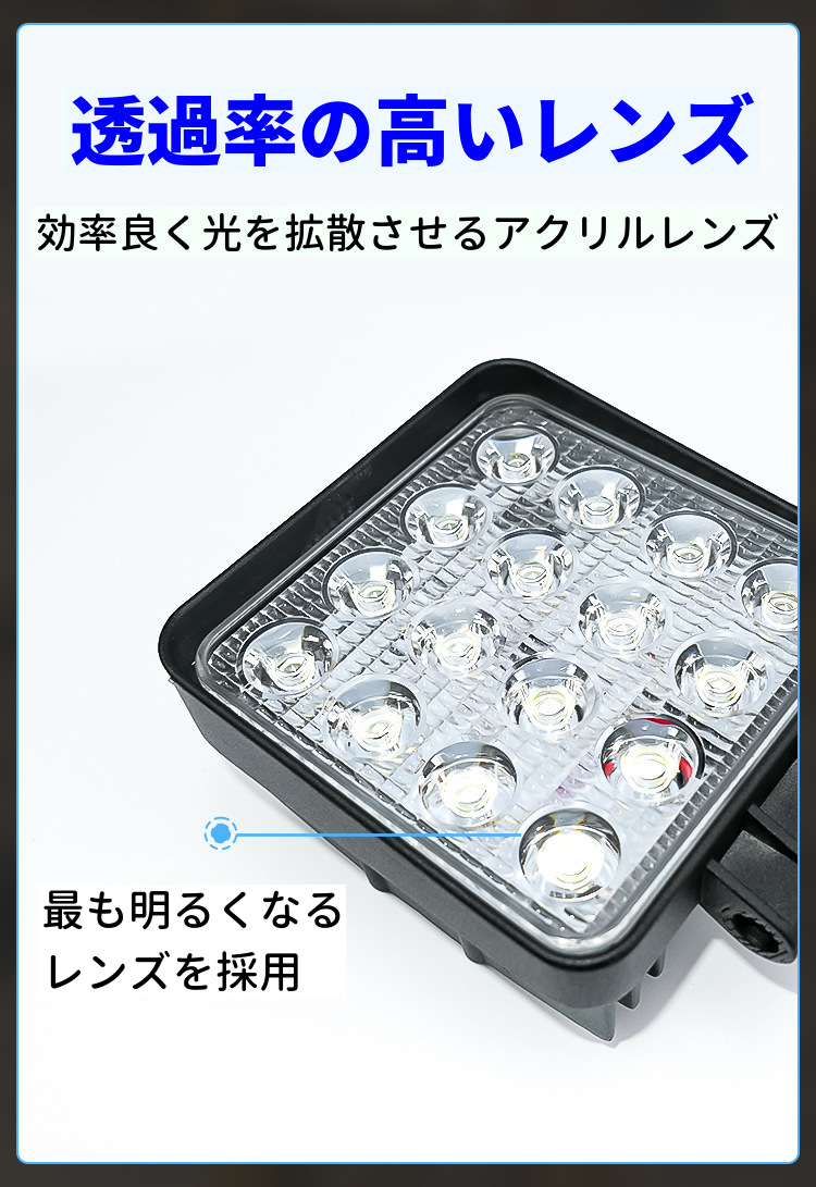 LED作業灯 2個セット ワークライト 48W 投光器 防水 6000lm PMMAレンズ