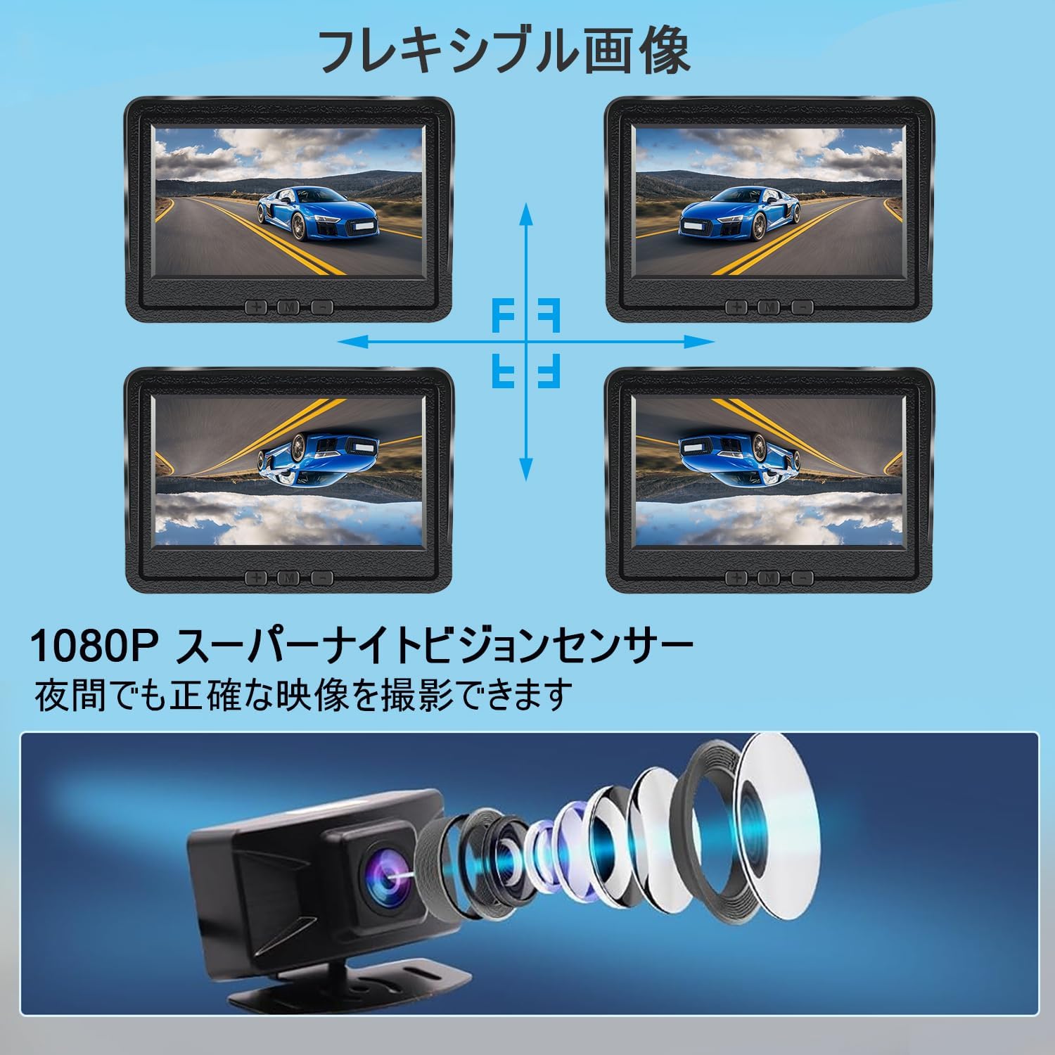 ワイヤレス バックカメラ モニターセット 4.3インチ バックモニター