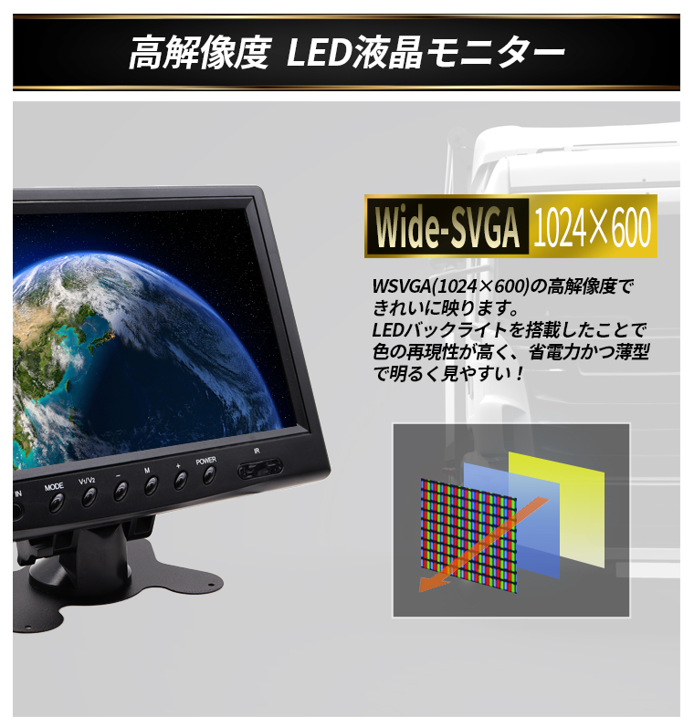 オンダッシュモニター ９インチ 液晶モニター 解像度1024*600 12V-24V