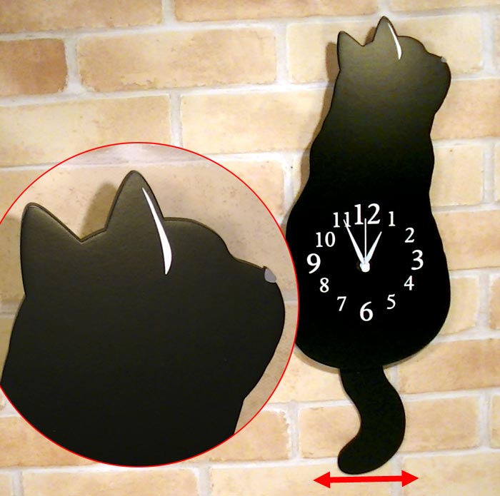 振り子時計 壁掛け時計 かわいい 黒猫 木製 秒針音なし おしゃれ