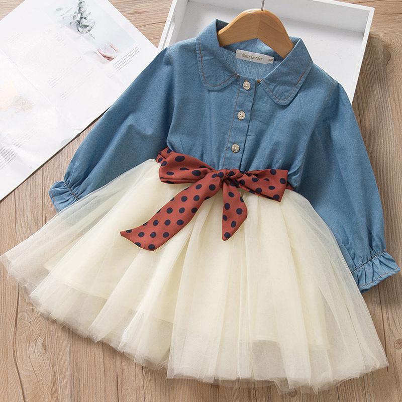 ワンピース チュニック レディース 子供服 春服 キッズ シャツワンピース 女の子 ベビー 可愛い リボン デニムスカート 演奏会 結婚式 発表会 |  | 01