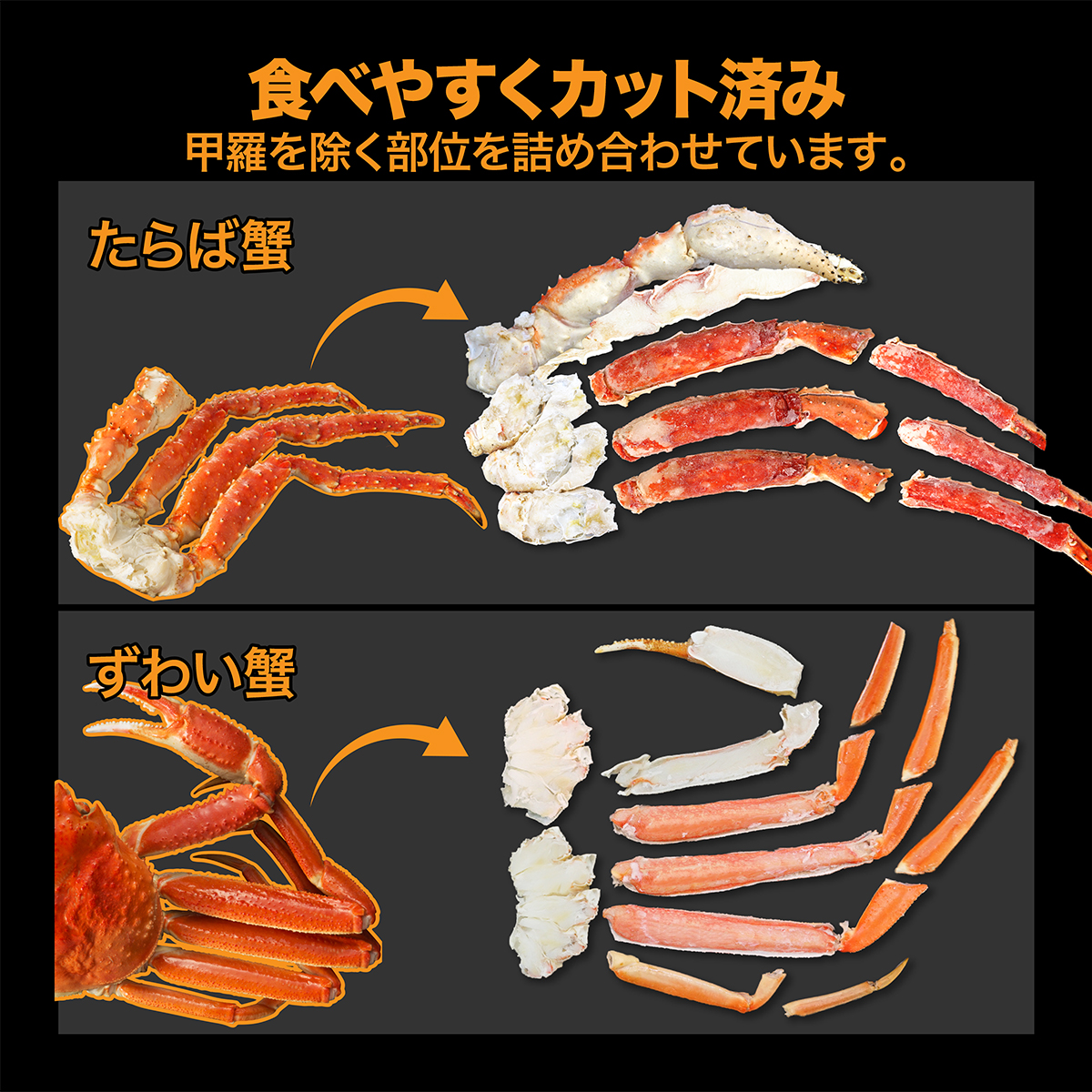 タラバとズワイ セット 2.2kg カッ ト済み ハーフポーション ズワイ