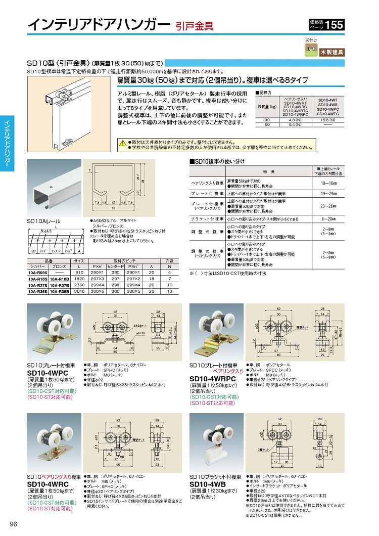 DAIKEN 上吊引き戸用金具 SD10-4WTC 調整式複車 1個 : TMKオンライン