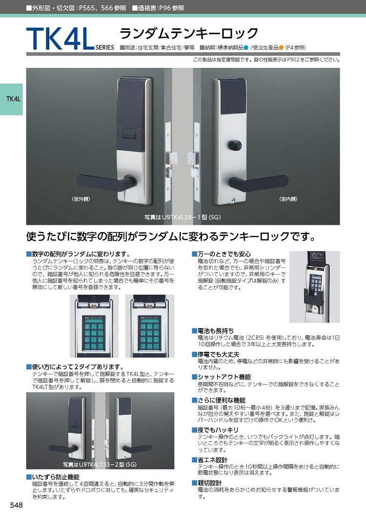 ミワ 美和ロック ランダムテンキーロック TK4L33-1 電気錠 テンキーで