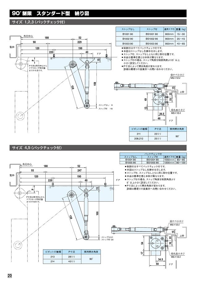 日本に リョービドアクローザー BS1003（90） 90°制限スタンダード型ストップ付バックチェック付き シルバー ドアクローザー