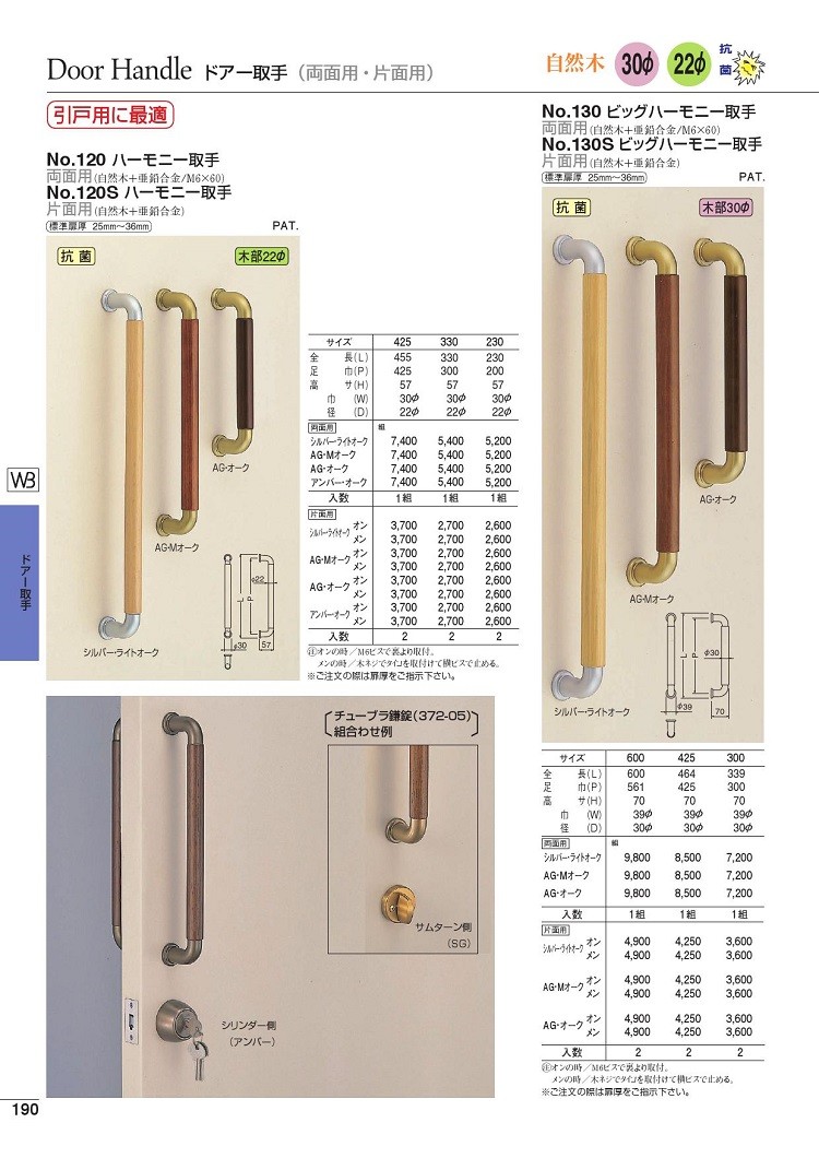 シロクマ No130 ビックハーモニー取手 両面用 2本1組 30ｍｍ×600ｍｍ