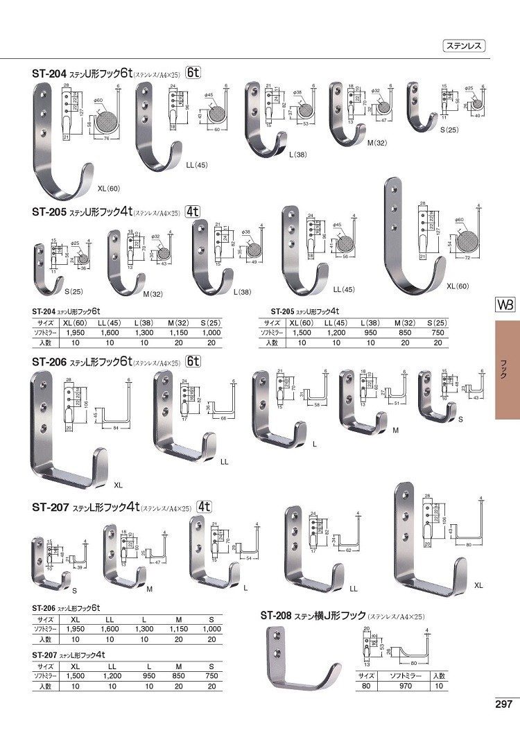 ステンレス製大型フック ST-201-156 ワイドフック ヘアーライン/鏡面磨