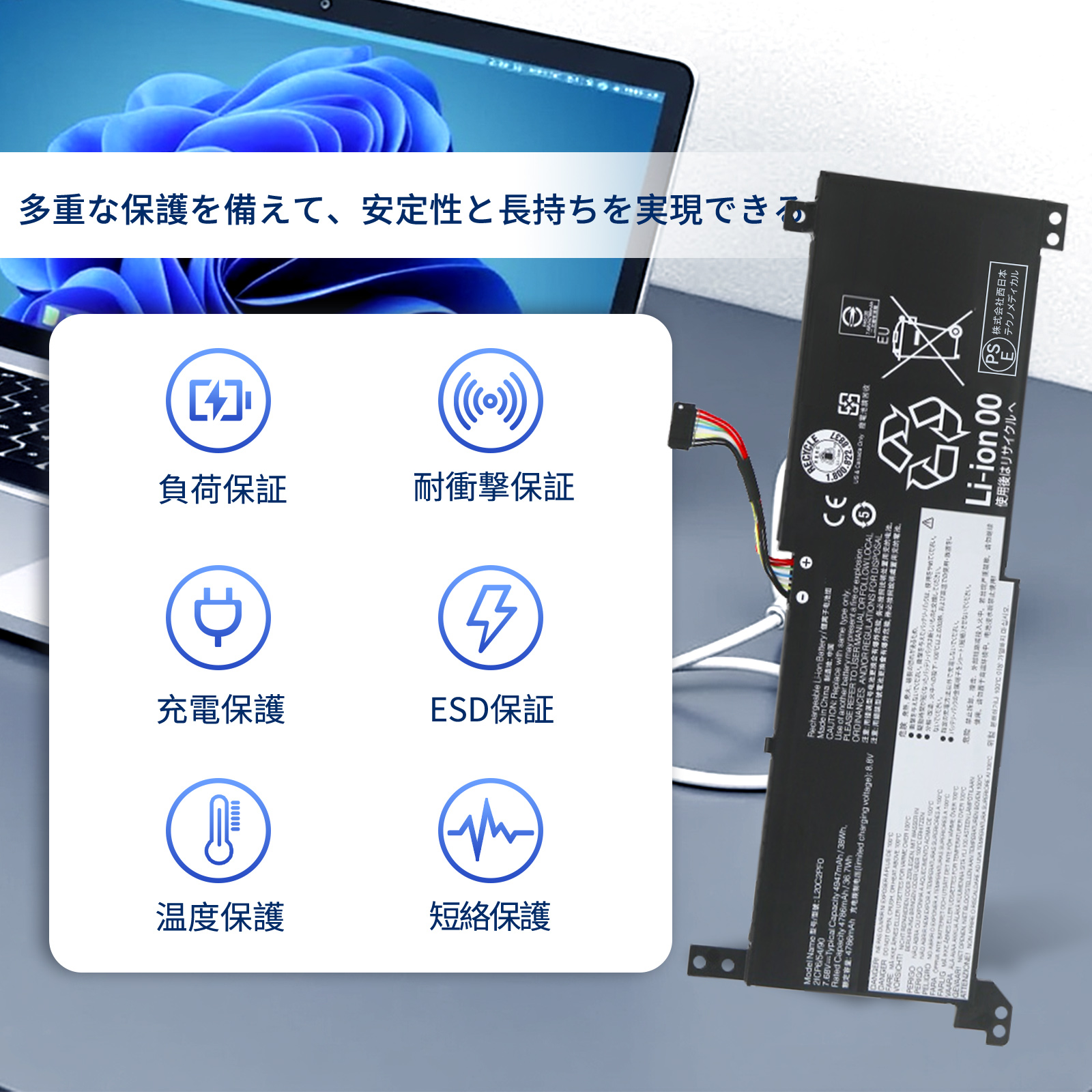 純正よりお得！ 新品 LENOVO L20B2PF0 互換バッテリー 4947mAh 7.68V