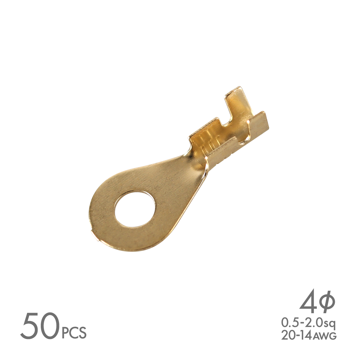 丸形端子 R形端子 穴径 4mm 0.5sq- 2.0sq 20AWG- 14AWG 50個セット