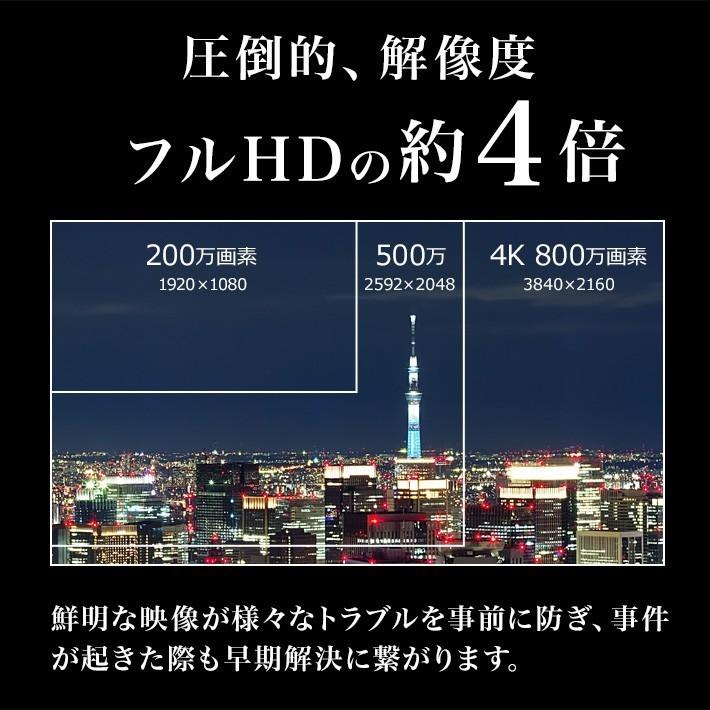 AI搭載 防犯カメラ 4K 800万画素 集音 マイク搭載 屋外用防水バレット型 屋内ドーム型 選べる2台 レコーダーセット 監視カメラ 2000GB HDD SET-880S-2の画像