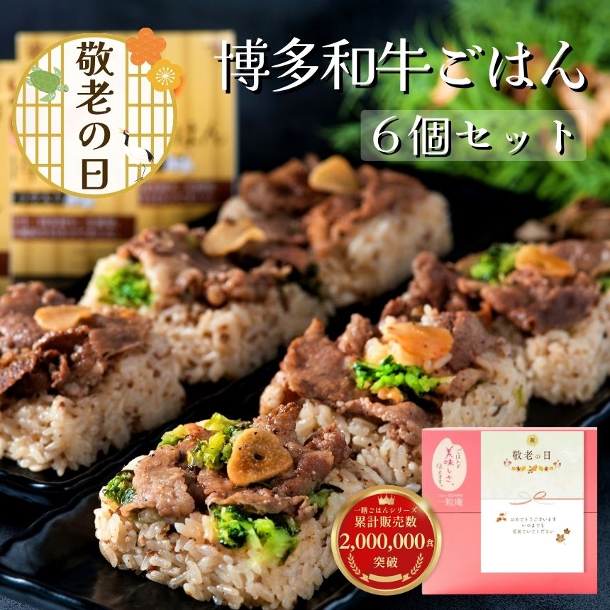 敬老の日 2026 ギフト 博多和牛 ごはん 6個 セット 公式ストア 一粒庵  米 冷凍食品 冷凍ごはん ご飯 のし対応 惣菜 レンジで簡単  簡単調理