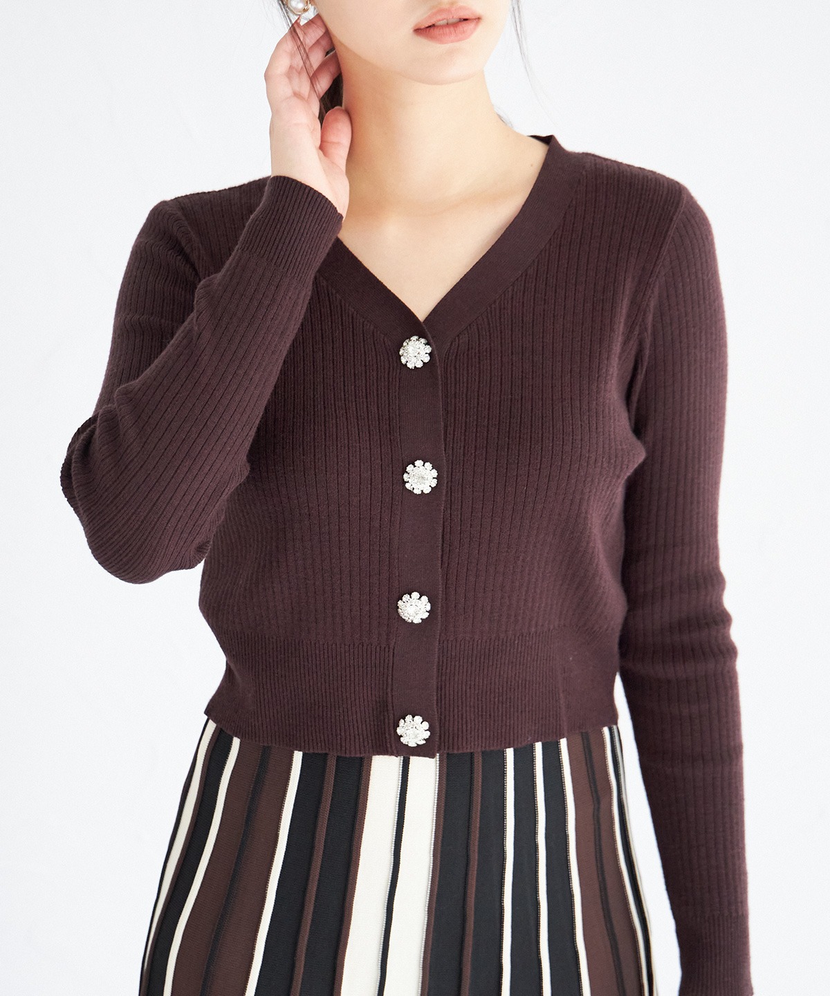 人気色モカセット　黒まんじゅう tocco closet（トッコ クローゼット） フラワービジュー付きショート丈
