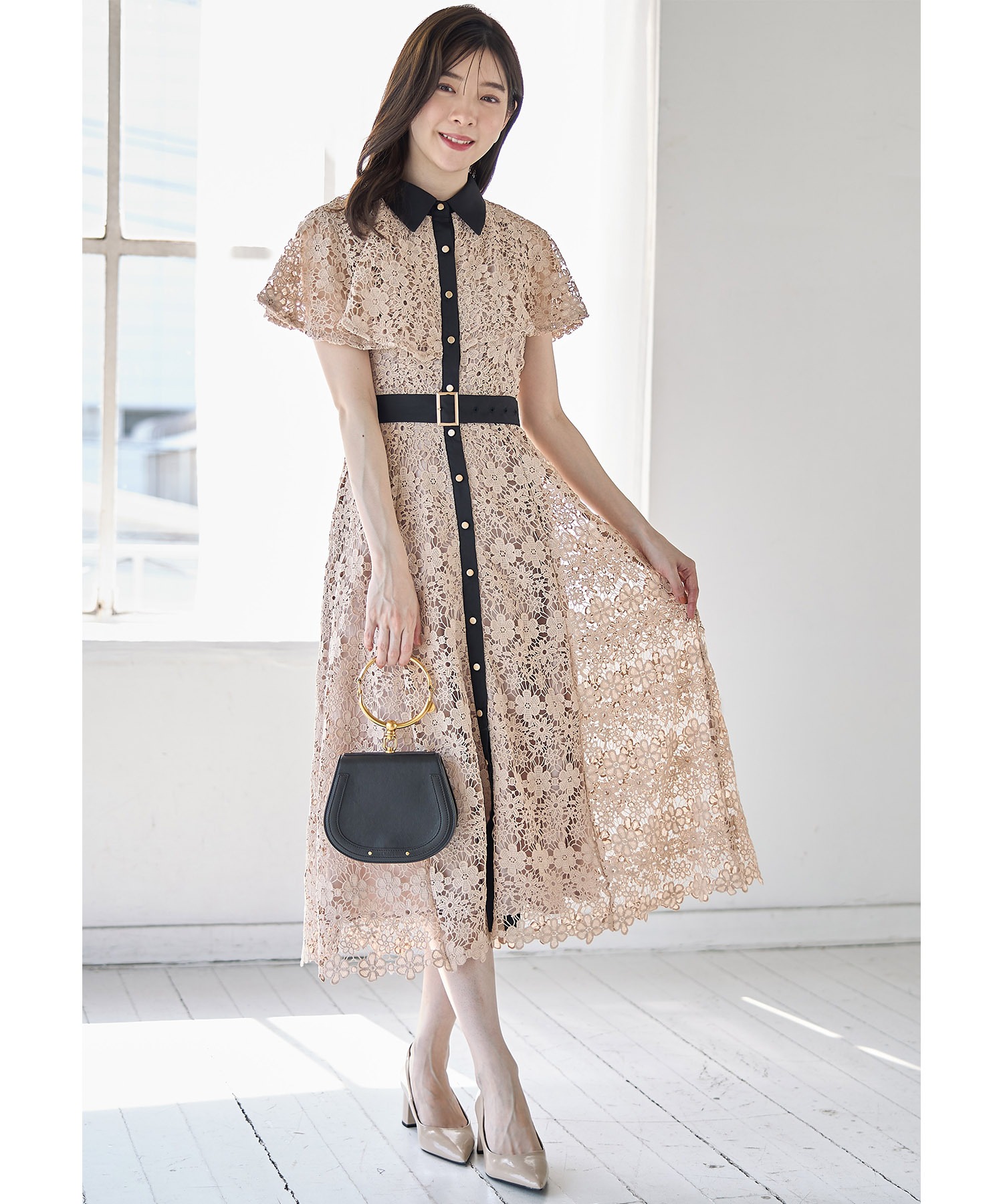 新品タグ付き✨　Rirefete パープル　レース　ワンピース　プリーツ　ベルト ヤマダヤ 新品 Rire Fete ドレス ワンピース フォーマル パープル