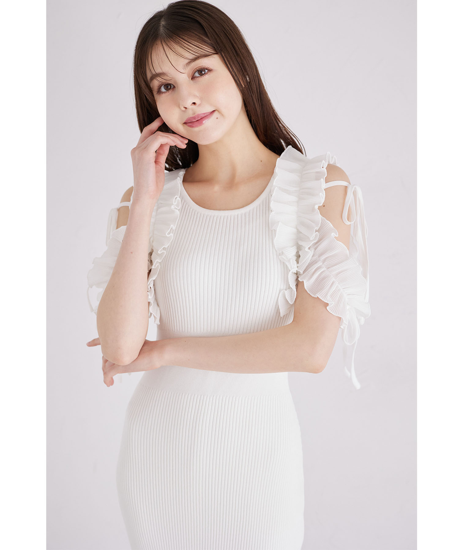 店内商品がすべてレジにて半額！！ tocco closet リボン付きシフォンプリーツフリル切り替え ワンピース