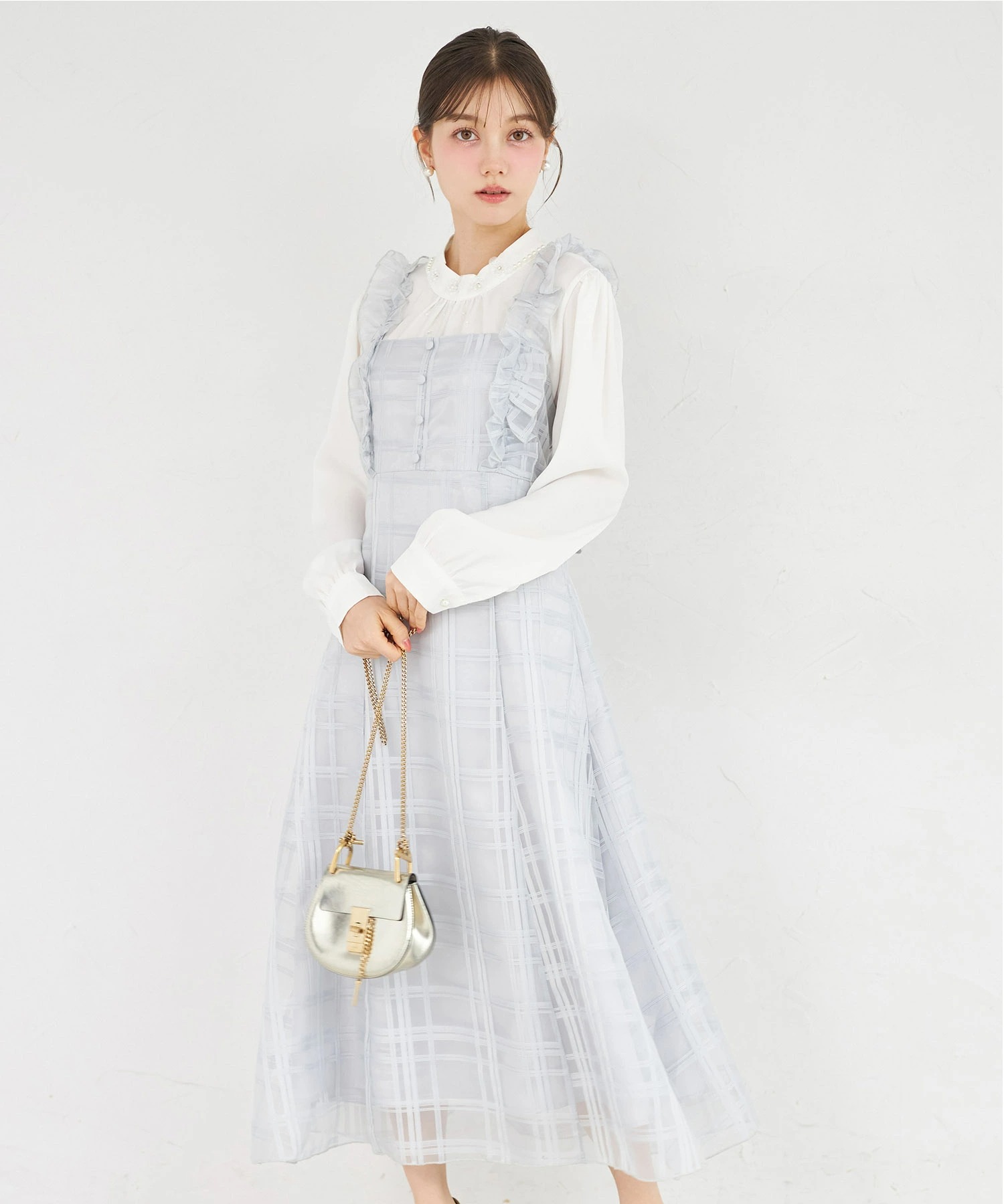 tocco closet フリル付きバックレースアップシアーチェックワンピース tocco closet（トッコ クローゼット） ワンピース フリル付きバック
