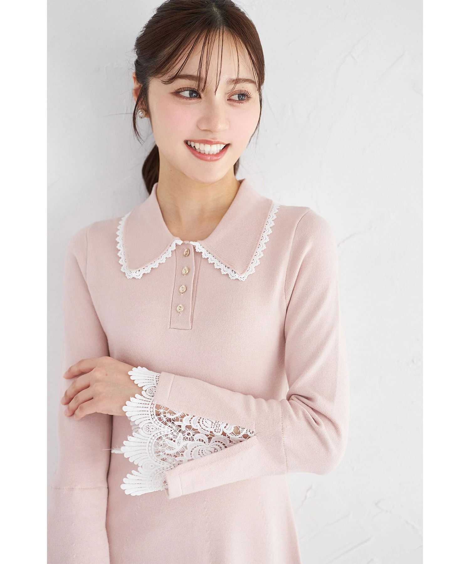 tocco closet（トッコ クローゼット） レース付きポロニットロング