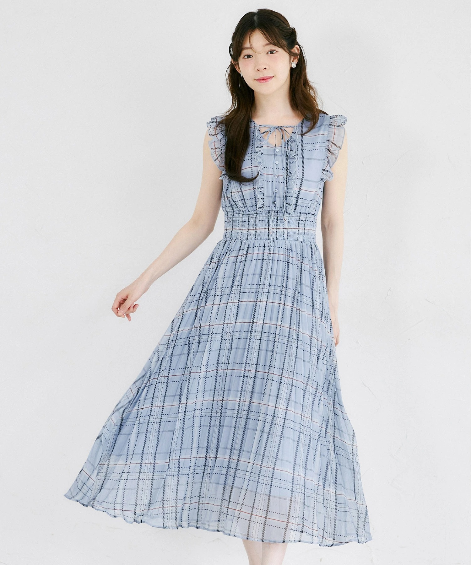未使用 tocco closet フラワーワンピース ブルー フリル袖 M レディース