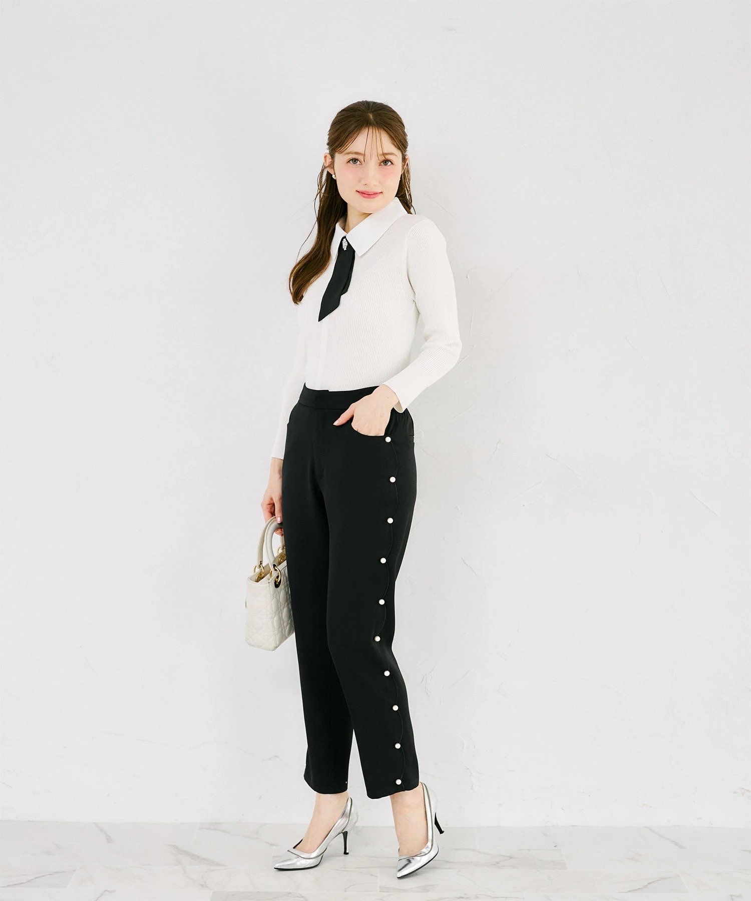 ぱぴ☆ トッコクローゼットスカラップ上下セットアップ tocco closet（トッコ クローゼット） パール付きサイドスカラップ