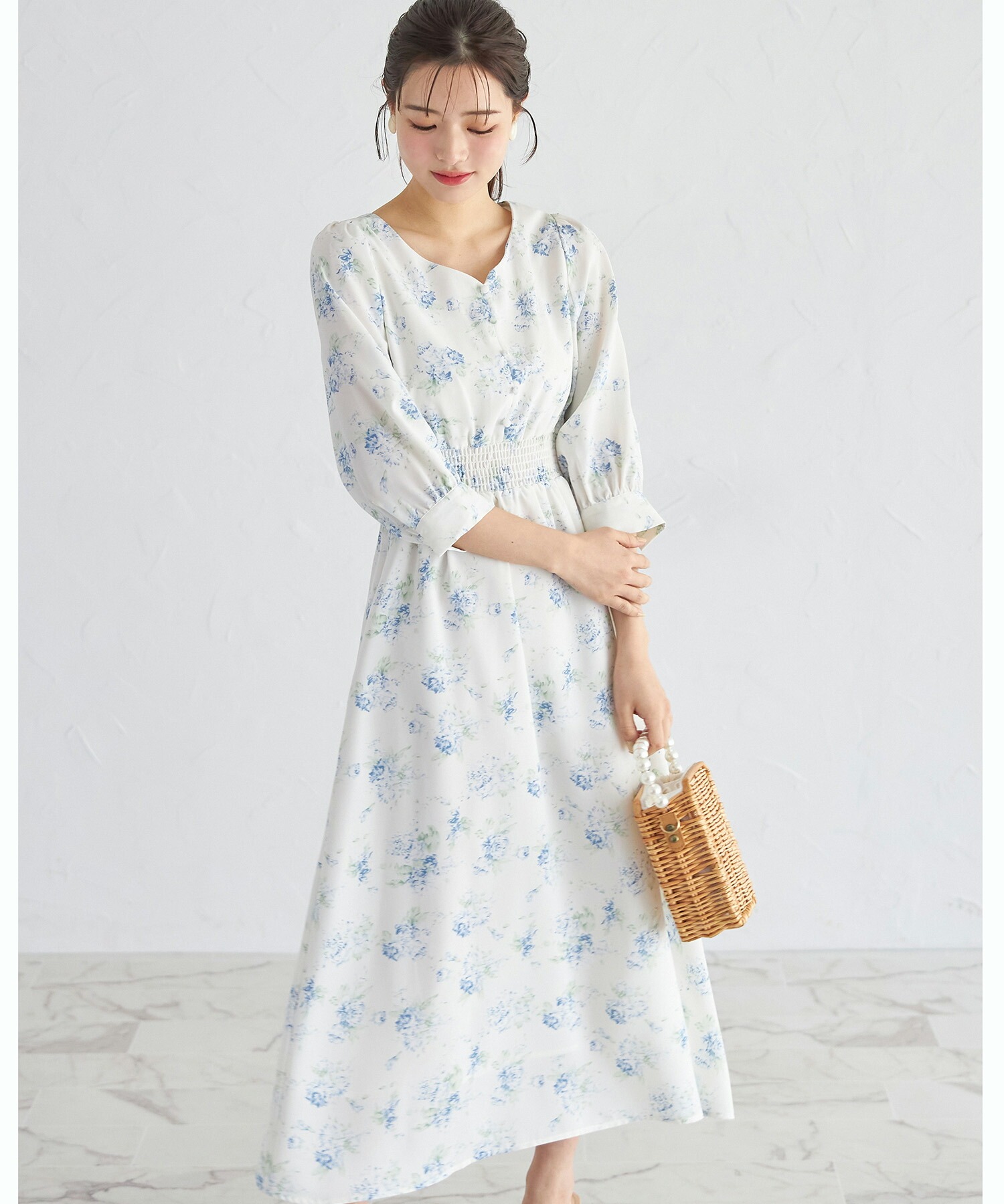 tocco closet フロント飾り釦付きウエストシャーリングフラワー