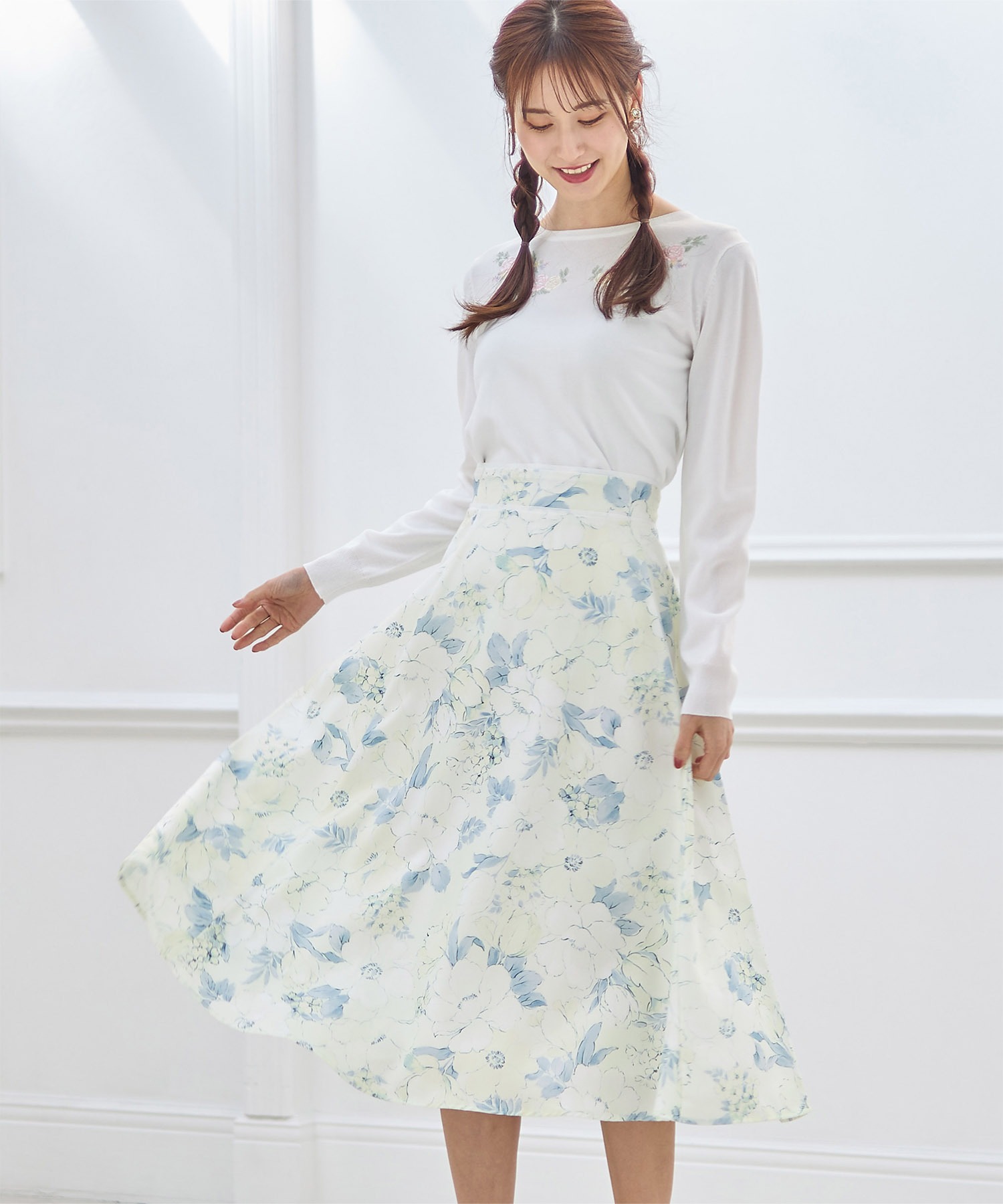 FACTORY フレアスカート tocco closet ウエストパイピングフラワープリントフレア