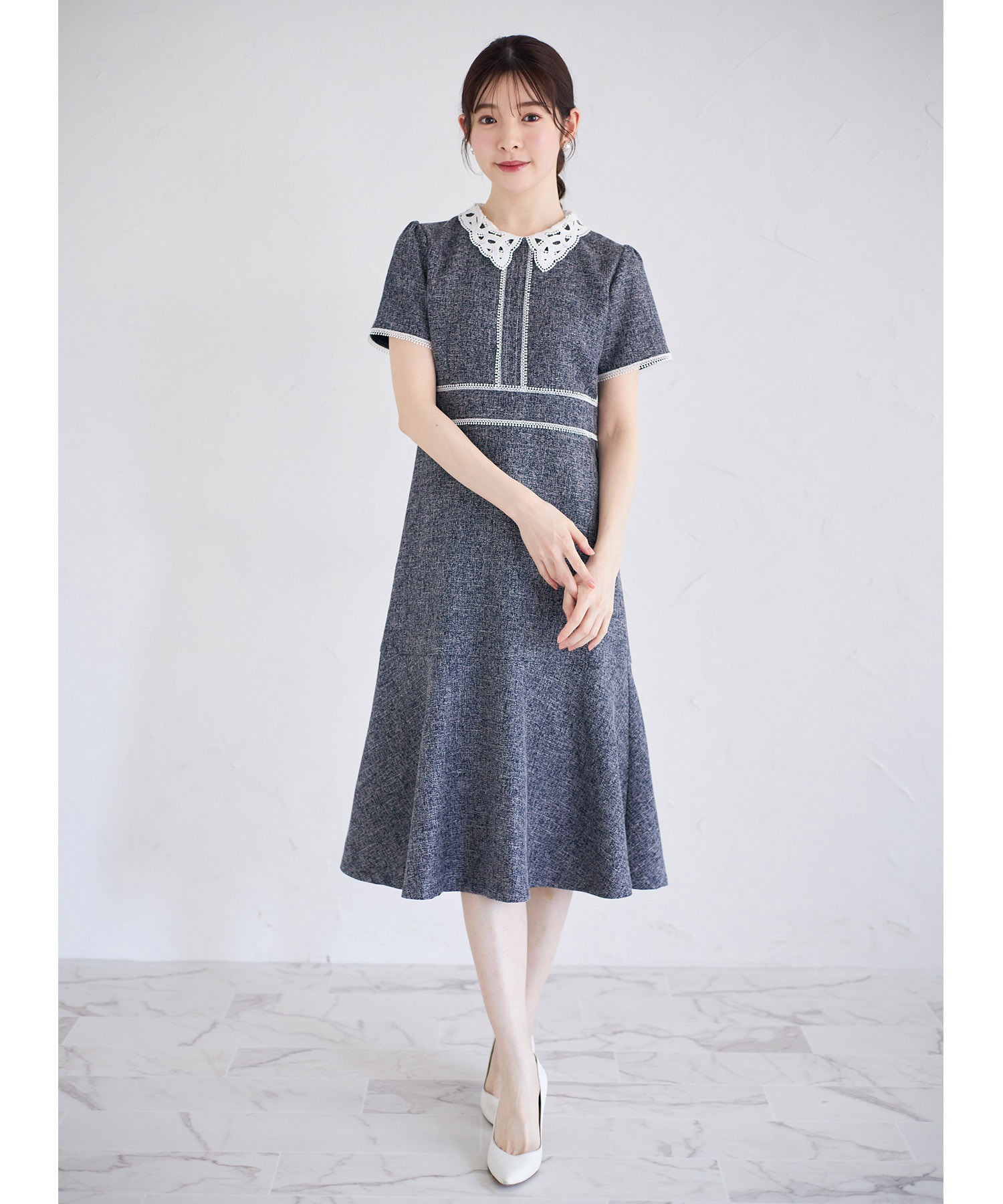 tocco closet ツイードワンピース 2着セット tocco closet 2WAYレース襟付き配色サマーツイード