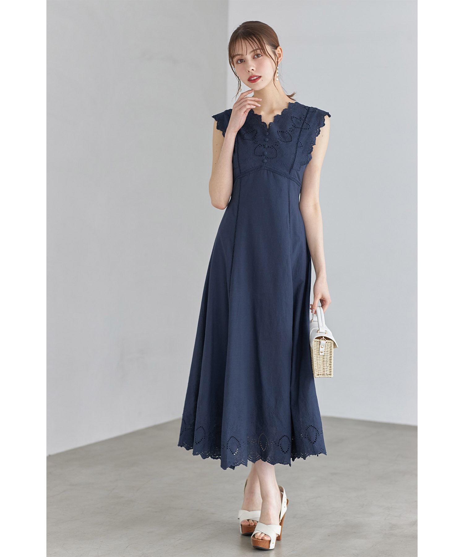 tocco closet ウエストりぼん付きコットンカットワークレース