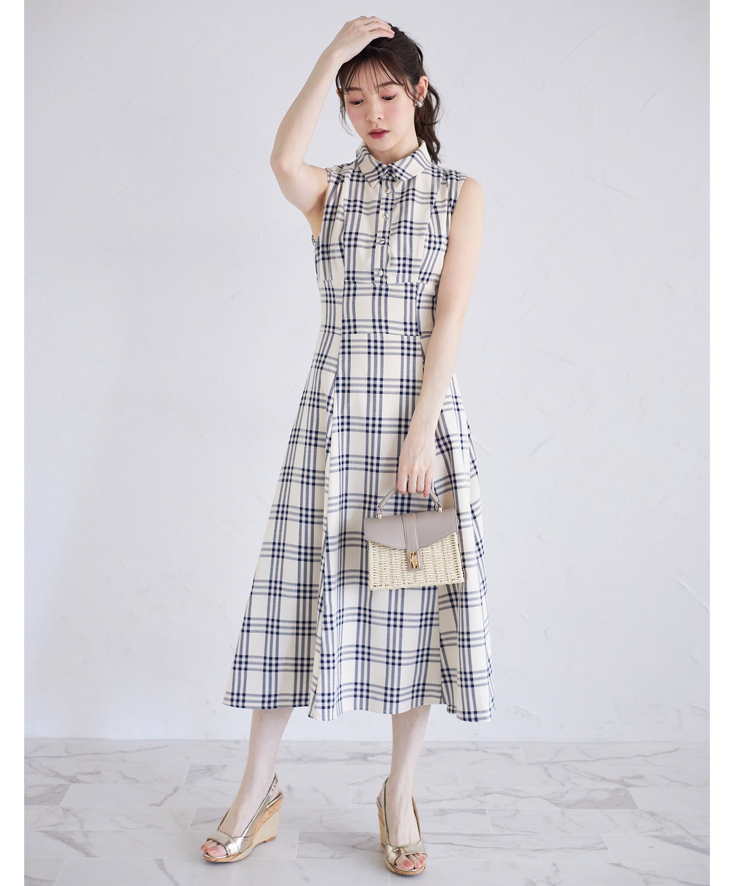 tocco closet バックレースアップ　チェックシャツワンピース　限定色 バックレースアップチェックシャツワンピース(506100856