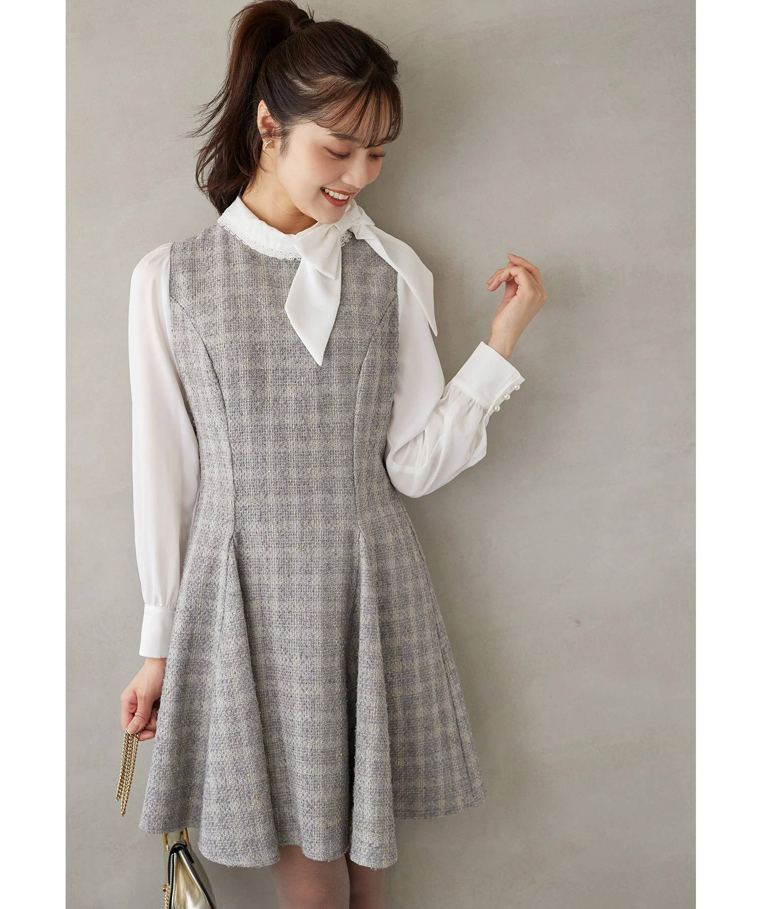 サイドリボン付きツイードドッキングミニワンピース tocco closet tocco closet（トッコ クローゼット） サイドリボン付きツイード