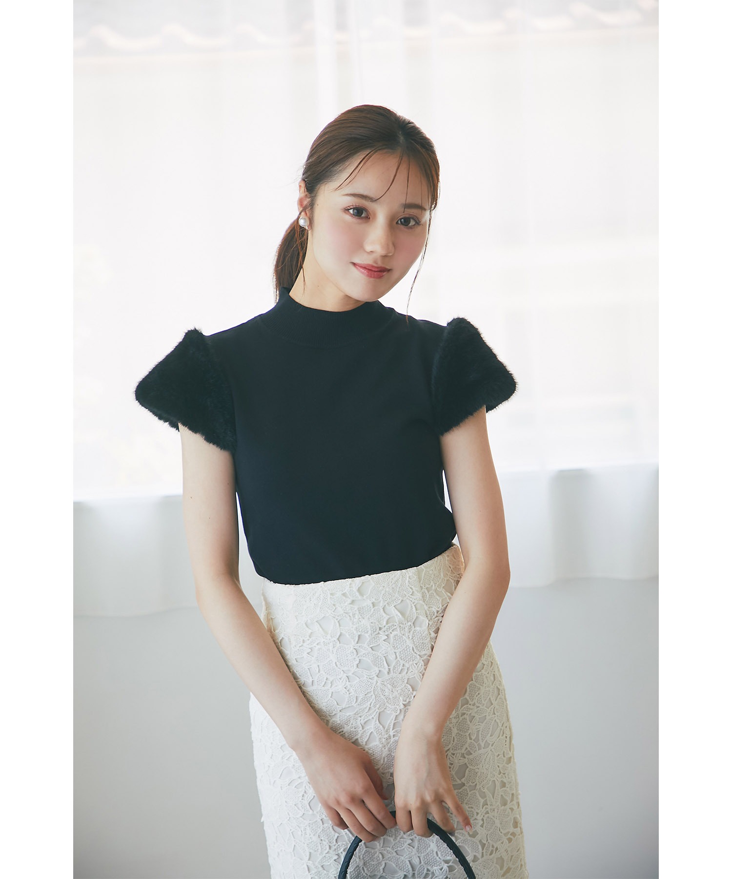 tocco closet ファースリーブ切り替えニットプルオーバー tocco closet ニット セーター ファースリーブ切り替えニット
