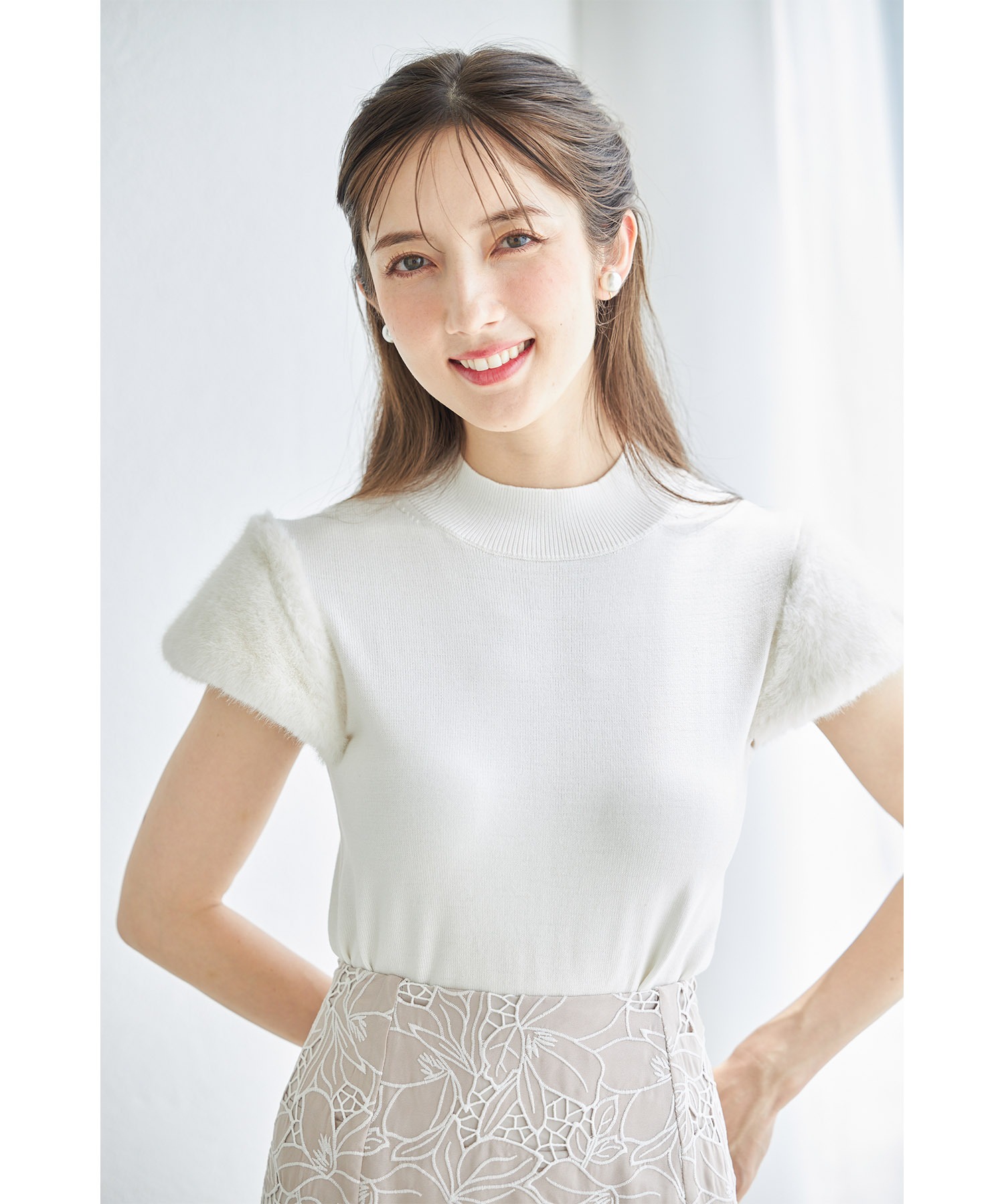 tocco closet（トッコ クローゼット） ファースリーブ切り替えニット