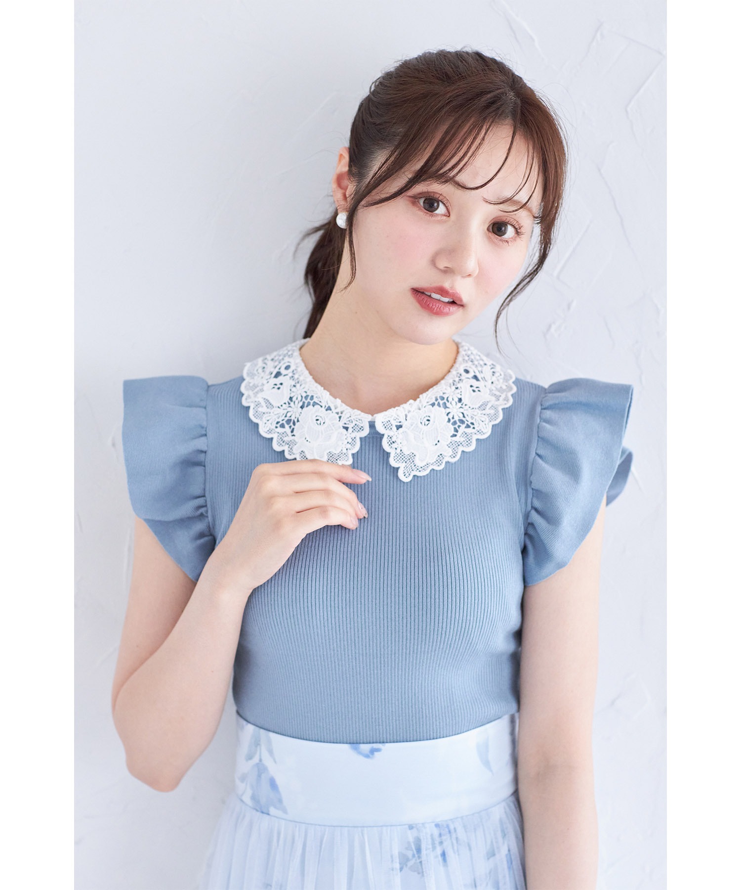 翔ページ tocco closet レース襟付きフリルスリーブニットプルオーバー