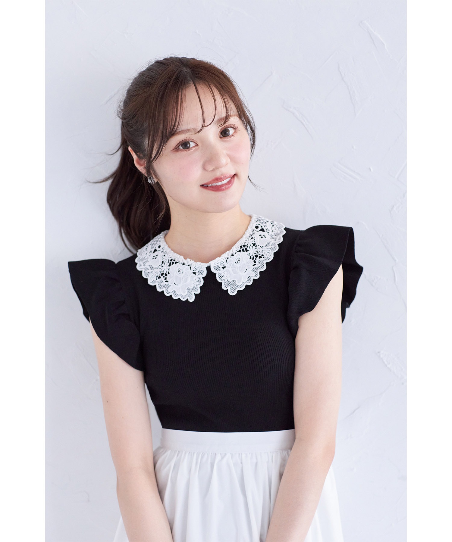 【かっきー】 tocco closet レース襟付きフリルスリーブニットプルオーバー
