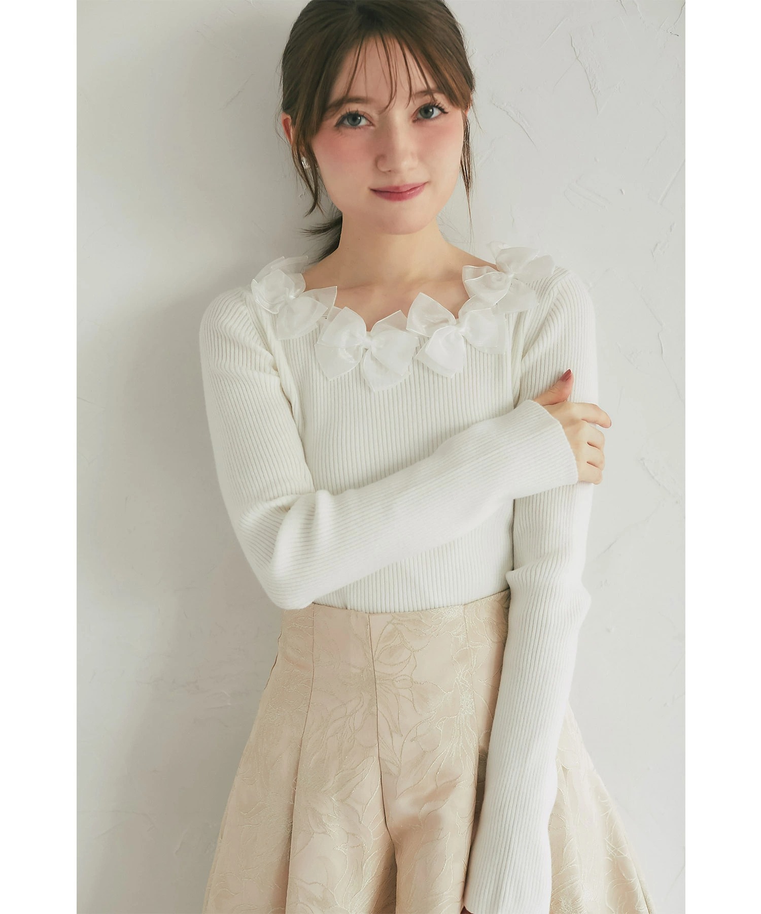 tocco closet（トッコ クローゼット） シアーリボン付きリブニットプル