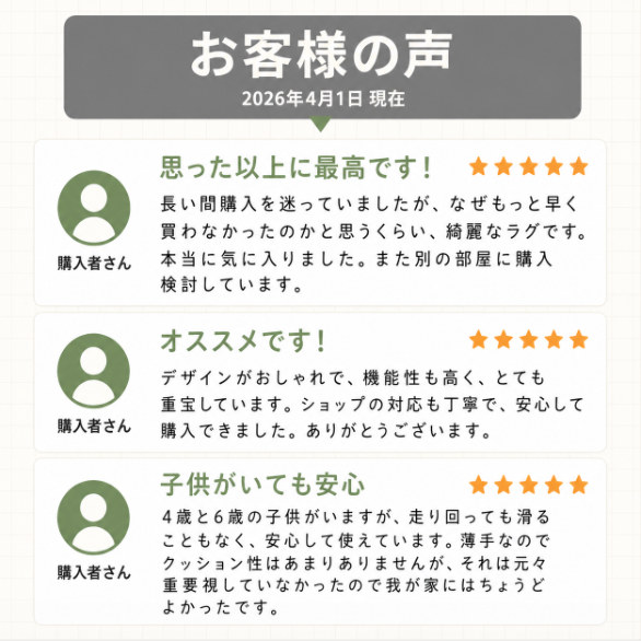 TOCORUラグ お客様レビュー