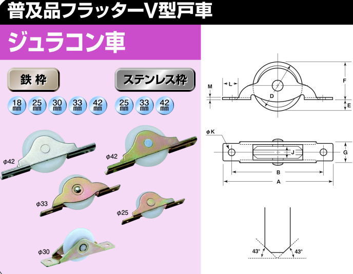 戸車 ヨコヅナ KEM-0339 ロタ・ベアリング入 フラッター戸車 鉄枠