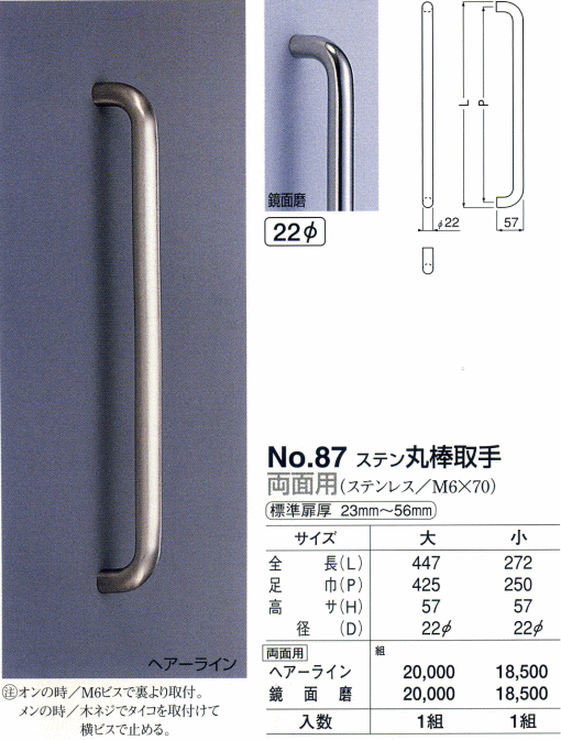 シロクマ 白熊印・ドアー取手 No.87ステン丸棒取手 大 : no87-b : Toda