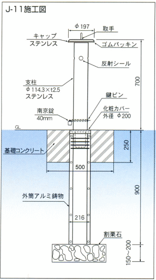 サンキン メドーマルク(車止め) 上下式 J-11 ステンレス製(ポール 支柱 駐車場 仕切り バリカー )(メーカー直送品 代引き・後払い不可)