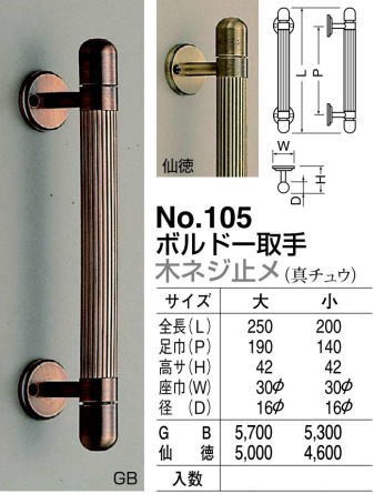 シロクマ 白熊印・ドアー取手 No.105 ボルドー取手 大 仕上：仙徳