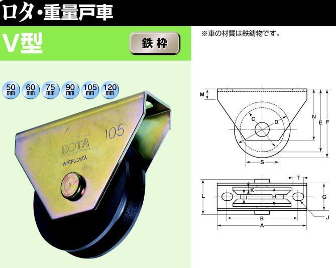 8周年記念イベントが ヨコヅナ ロタ 鉄重量戸車 V型 鉄枠 75ｍｍ WHU