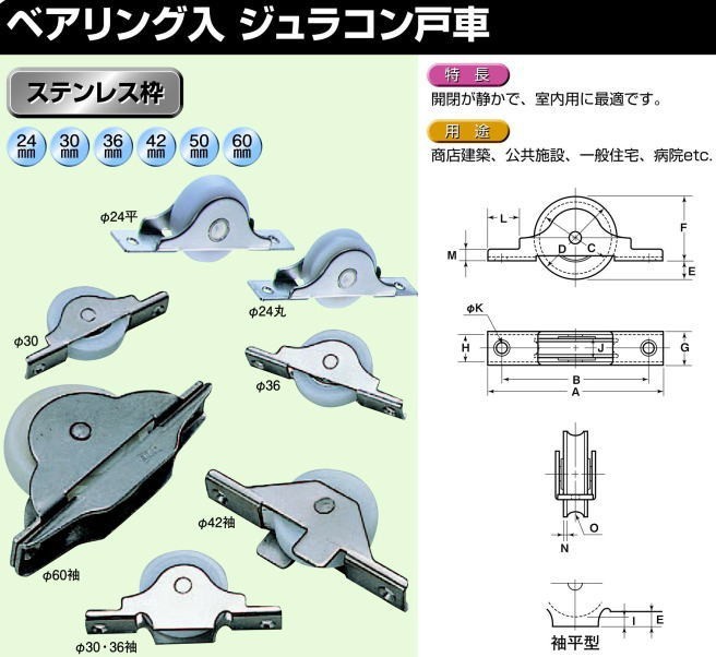 ふるさと納税 ヨコヅナ ベアリング入ジュラコン戸車 ステン枠 36 丸