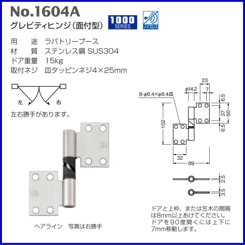 ベスト グレビティヒンジ(面付型) No.1604A / 1組 (丁番 蝶番 ヒンジ 