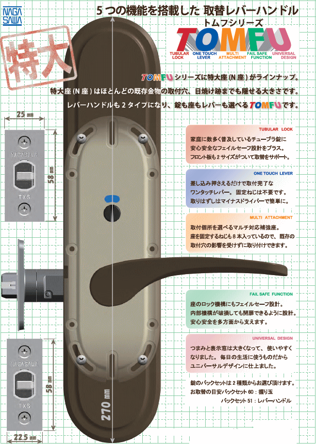 長沢製作所 TOMFU(トムフ) 特大座 表示錠 TXS-G94N(取替レバーハンドル)(diy ドア ドアノブ 部屋 交換 ドアハンドル 取替え  ドアレバー) :txs-g94n:Toda-Kanamono - 通販 - Yahoo!ショッピング