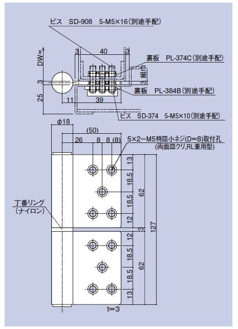 キンマツ 面付127丁番 耐重量55Kg用 SDCR-100 丁番 蝶番 ヒンジ 交換 金物 通販 公式の