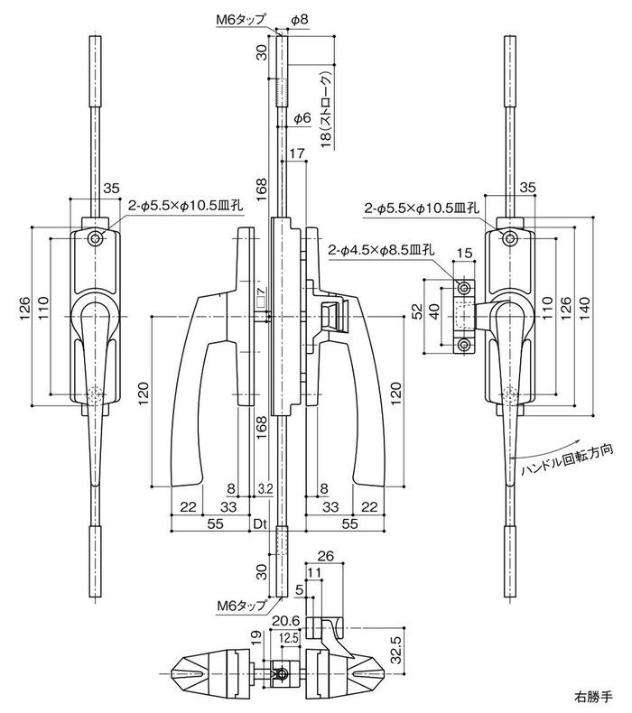 中西産業 内外ハンドル3点支持装置 X-1210A : x-1210a : Toda-Kanamono