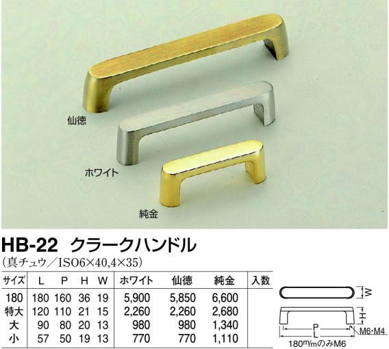 シロクマ 白熊印・HB-22 真鍮 クラークハンドル 大 仕上