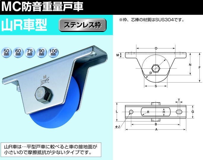 ヨコヅナ JMS-0908 MC防音重量戸車 山R車型 90mm / 2個入 :jms0908x:トダカナプラス - 通販 - Yahoo!ショッピング