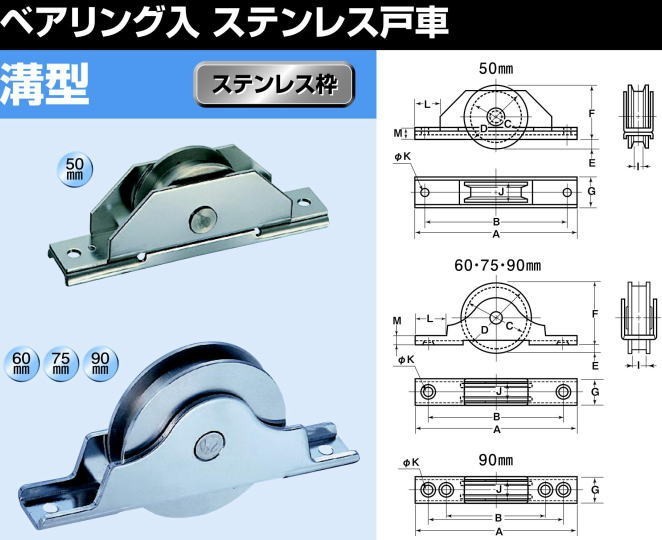 ヨコヅナ SBS-0906 ベアリング入 ステンレス戸車 溝型 90mm / 1個