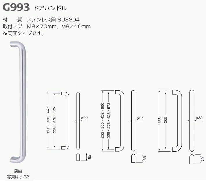 ベスト ドアハンドル G993 φ22x300mm / 1組 (ドアハンドル 取手 株式